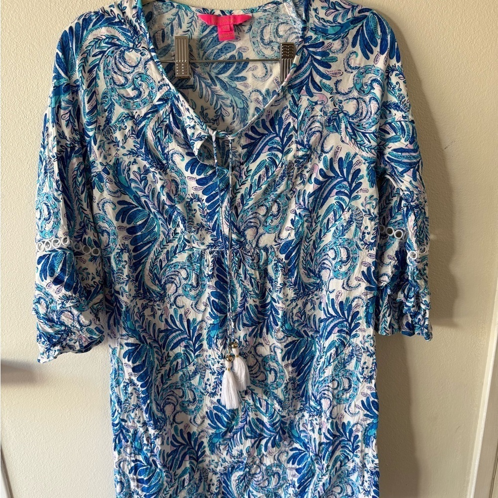 Lilly Pulitzer Vibrant Blue and White Floral Dress - Picture 1 of 7